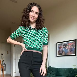 DVF Diane Von Furstenberg Antonella Jacquard Sweater, Origami Billard Green